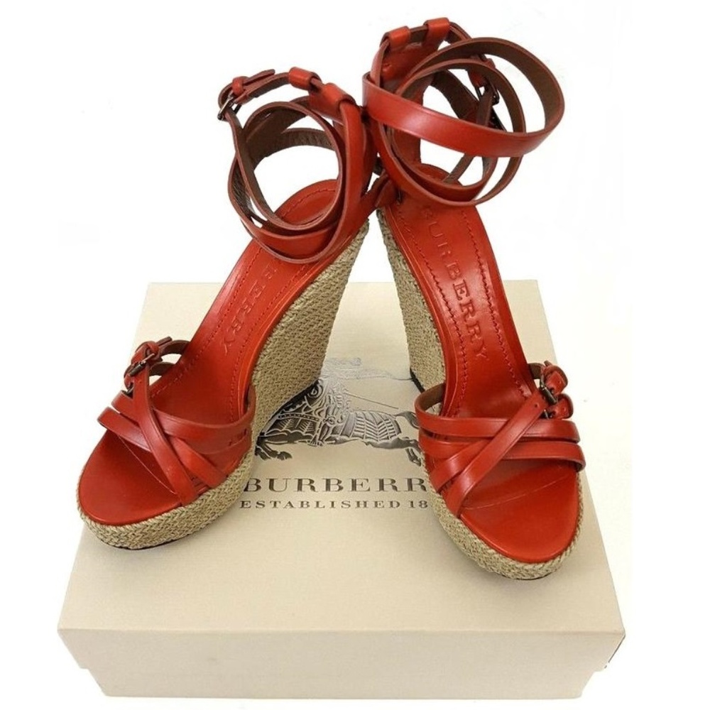 🔥NIB Burberry Devon Bridle Wedge Sandals Sz  US 9